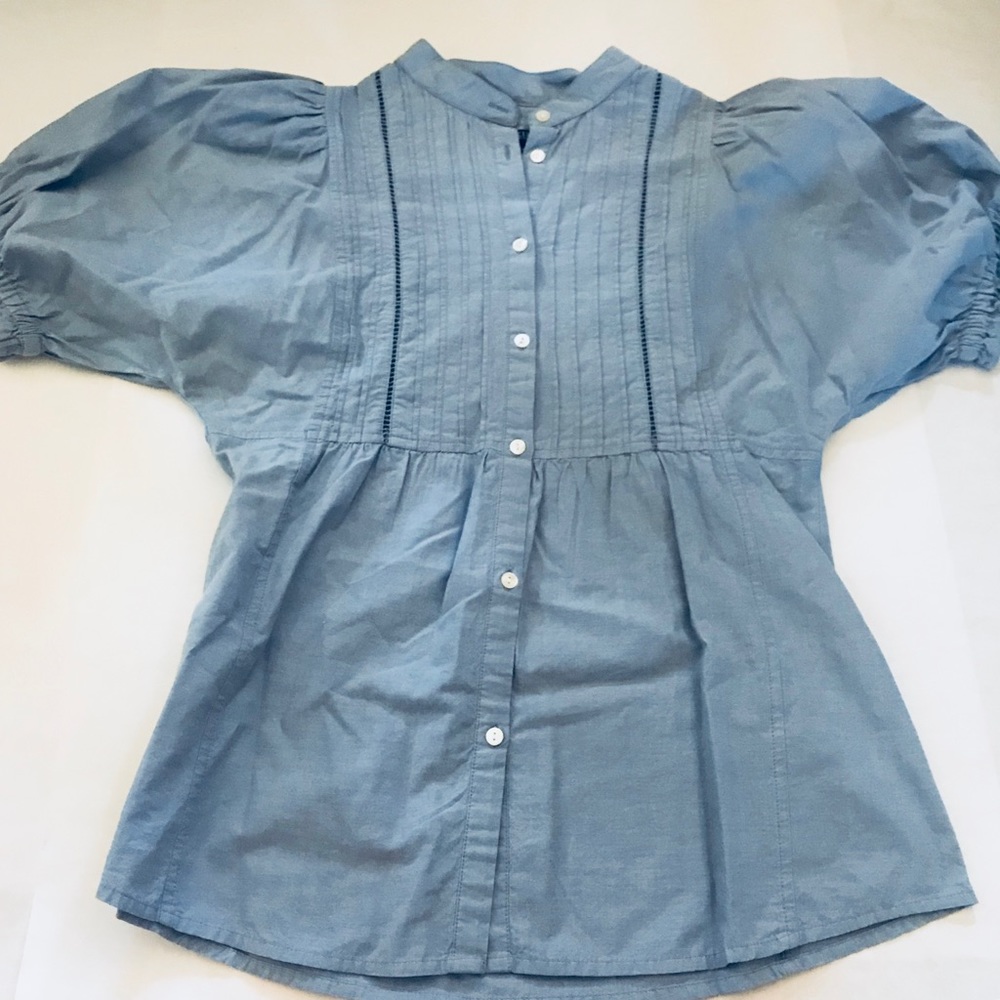 Blue short puff sleeve